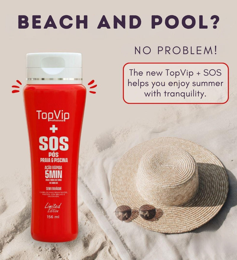 Top Vip Cosmetics SOS Cuidado del cabello después de la playa/piscina/Sin enjuague/5 min Acción rápida/5oz