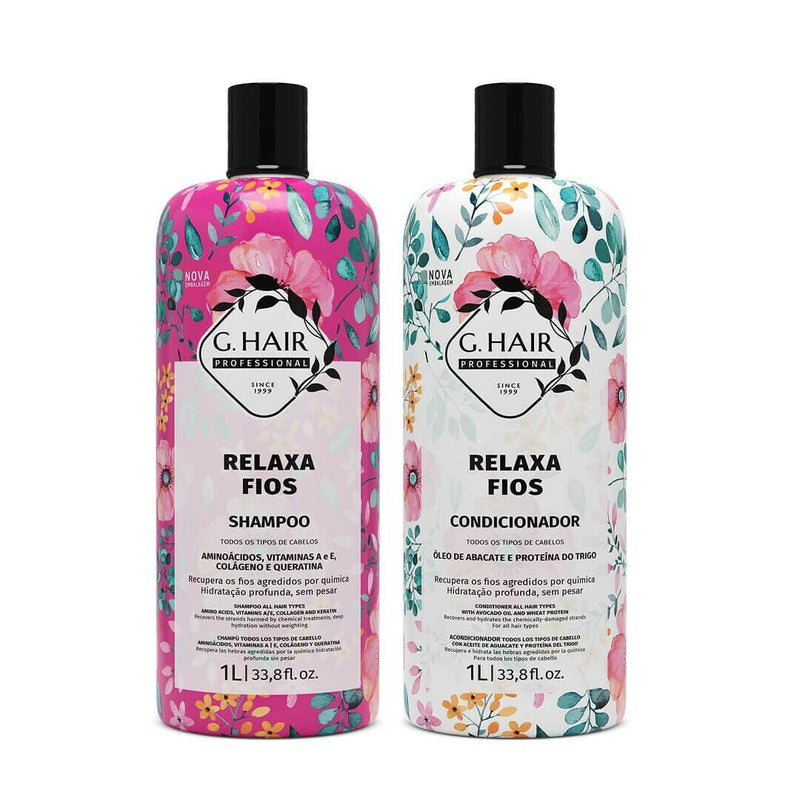 G.Hair Relaxa Fios Kit Champú y Acondicionador 2x1 L/Sin químicos/Cuidado del cabello en casa 