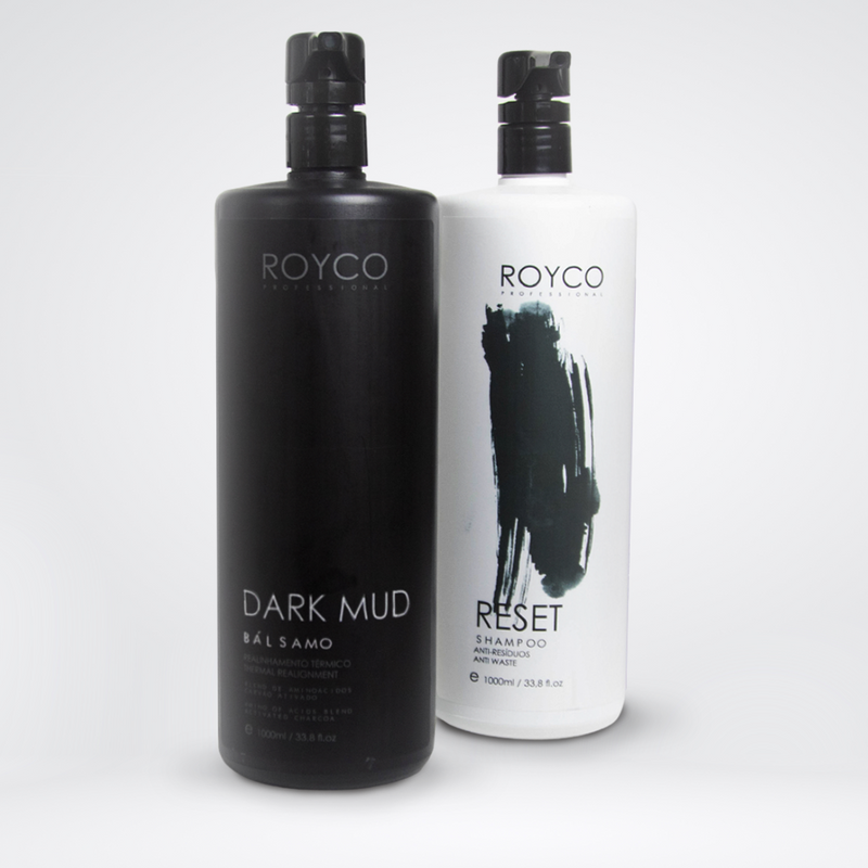 Royco Professional Dark Mud Brazilian Keratin Treatment 2x1000ml  Progressive Brush  Smoothing and Straightening System  Volume Reducer  100% Straight Hair