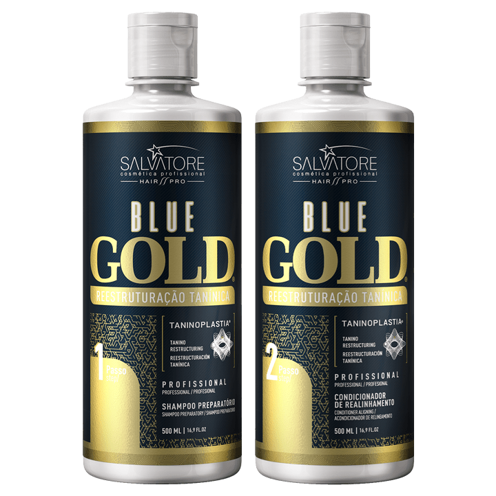 Salvatore Blue Gold Escova Progressiva Realinhamento Fios 500ml - Salvatore | Tratamento de Queratina Brasileira | Escova Progressiva | Sistema Alisador Alisador