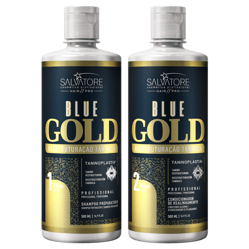 Salvatore Blue Gold Escova Progressiva Realinhamento Fios 500ml - Salvatore | Tratamento de Queratina Brasileira | Escova Progressiva | Sistema Alisador Alisador