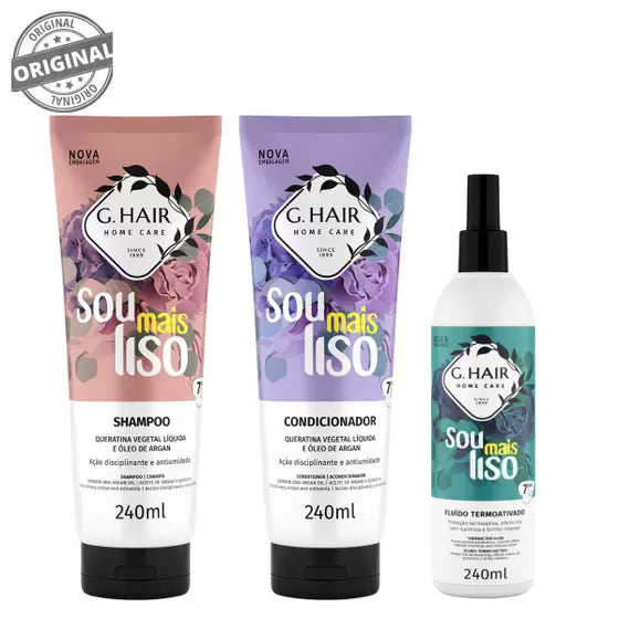 G.Hair Sou Mais Liso/Soy más liso/Cuidado en el hogar/Efecto liso/ Sin químicos 3x240ml 