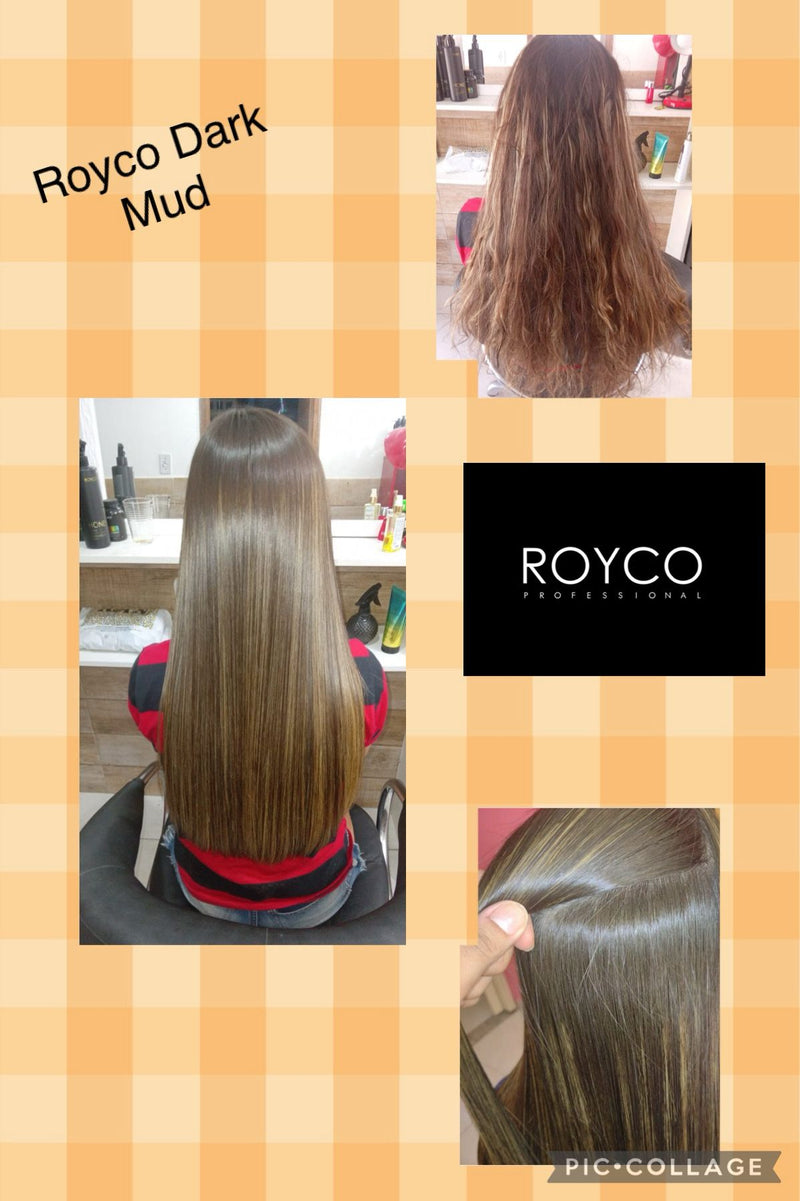 Royco Professional Dark Mud Brazilian Keratin Treatment 2x1000ml  Progressive Brush  Smoothing and Straightening System  Volume Reducer  100% Straight Hair