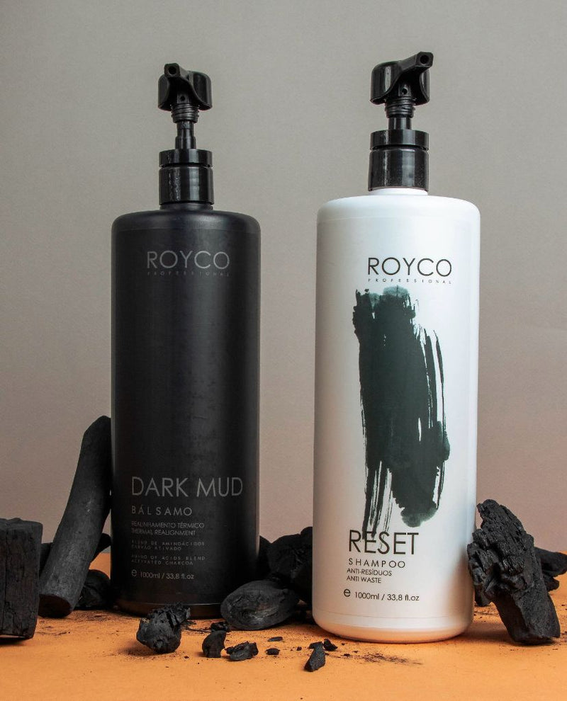 Royco Professional Dark Mud Brazilian Keratin Treatment 2x1000ml Escova Progressiva Sistema de Alisamento e Alisamento Redutor de Volume Cabelos 100% Lisos