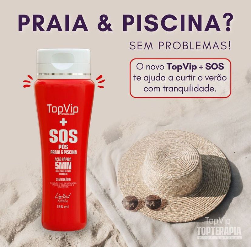 Top Vip Cosmetics SOS After Beach/Piscina Cuidados com os cabelos/Leave-in/5 min Ação rápida/5oz