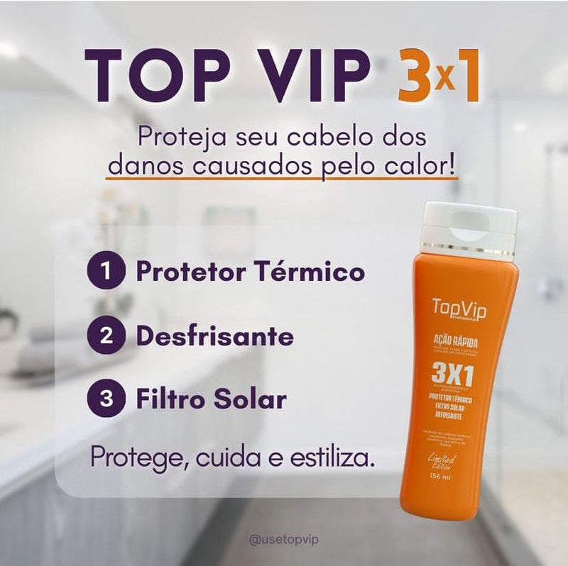 Top Vip Cosmetics 3 em 1 Protetor Térmico, Bloqueador Solar, Defrizzante/5 oz