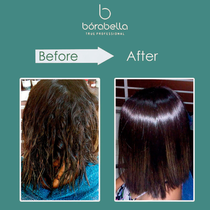 Application of Bóratox Organic Borabella Mask with amino acids and plant oils to smooth and align hair