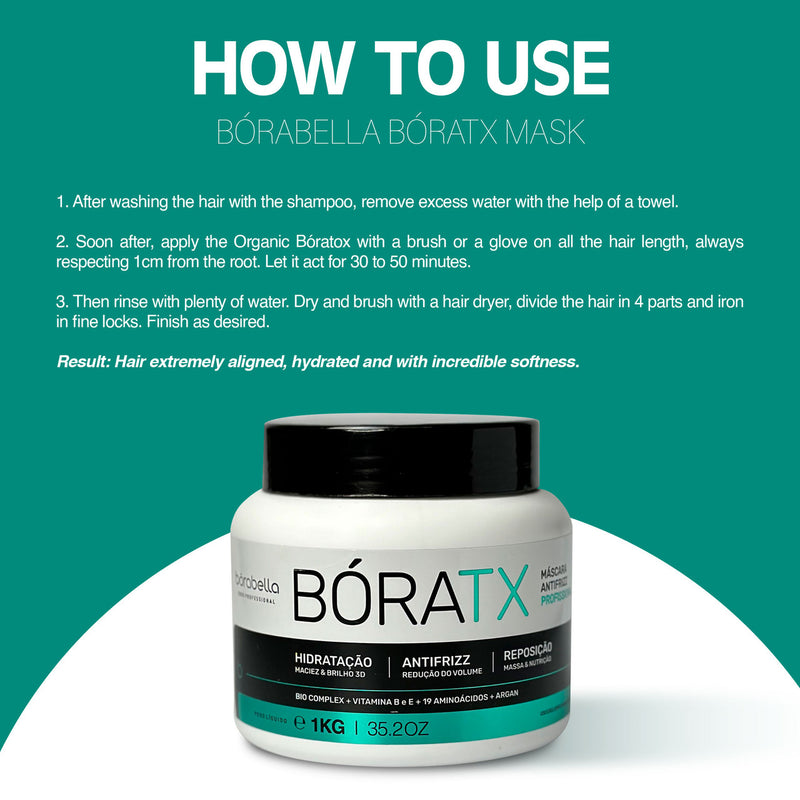 Final results of Bóratox Organic Borabella Mask showing smooth, frizz-free, and shiny hair