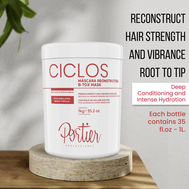 Portier Ciclos Btox Máscara Reconstrutiva Selagem Capilar 35.2fl.oz - Portier Brazilian Keratin Treatment Escova Progressiva Alisamento Alisamento