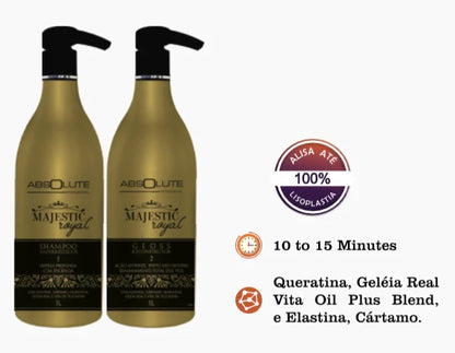 Ingredients of Majestic Royal Keratin Treatment Kit featuring Safflower Oil, Keratin, and Royal Jelly