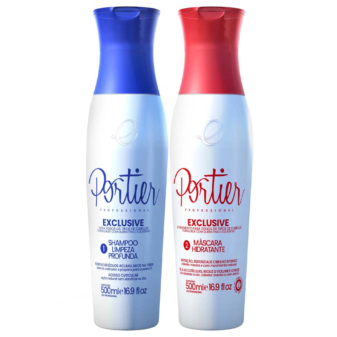Portier Exclusive Progressive Brush 2x500ml | Brazilian Keratin Treatment for Frizz-Free, Smooth Hair