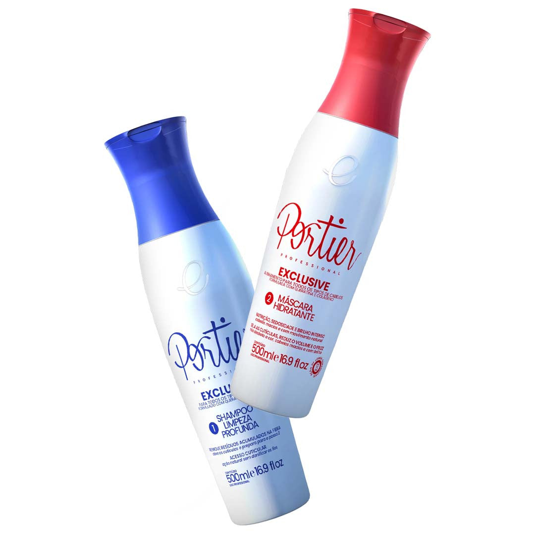 Portier Exclusive Progressive Brush 2x500ml | Brazilian Keratin Treatment for Frizz-Free, Smooth Hair