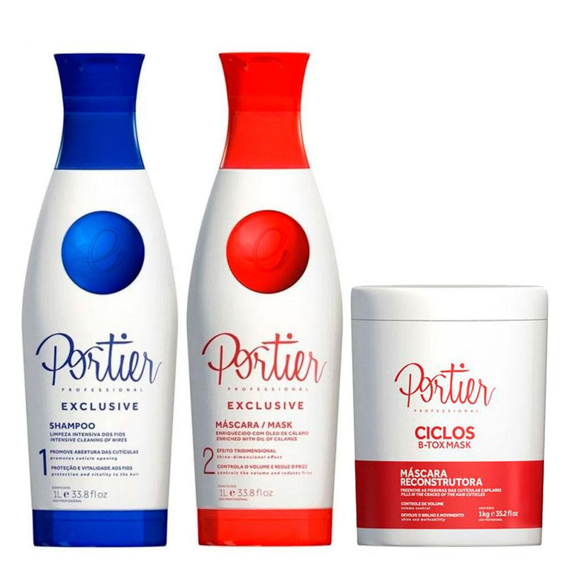 Portier Exclusive Progressive Brush Kit with Hair B-tox Ciclos for frizz-free, smooth hair