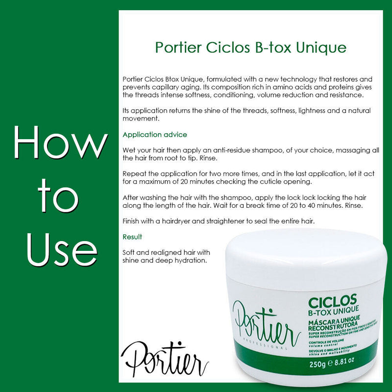 Portier Ciclos Btox Restauración y Alineación Capilar Única 1Kg / 35.2fl.oz - Portier | Tratamiento de Queratina Brasileña | Cepillo progresivo | Sistema Alisador Alisado