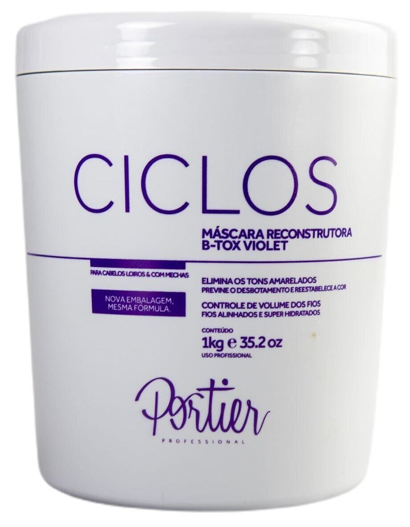 Portier Ciclos Btox Violet Reconstructive Mask Care with Blond 1Kg / 35.2fl.oz - Portier | Brazilian Keratin Treatment | Progressive Brush | Straightening Smoothing System