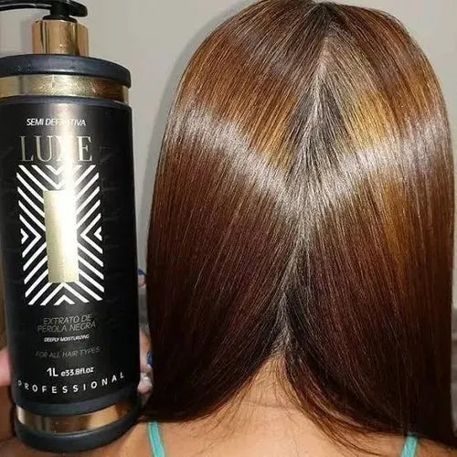 Professional-grade hair straightening treatment with black pearl extract for frizz-free results