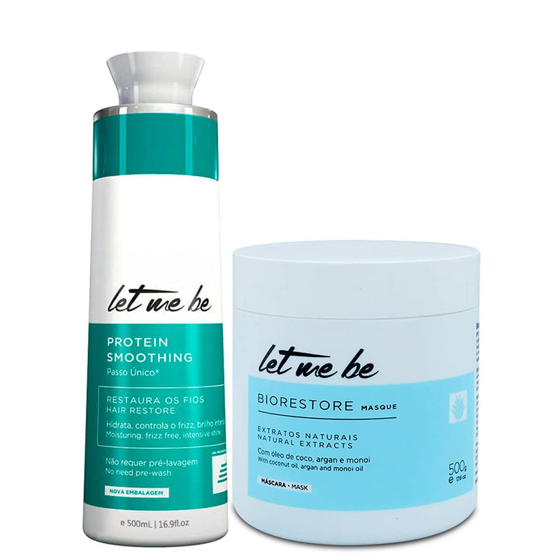 Let Me Be Proteína Suavizante 500ml y Mascarilla Biorestore 500 ml - Let Me Be | Tratamiento de Queratina Brasileña | Cepillo progresivo | Sistema Alisador Alisado