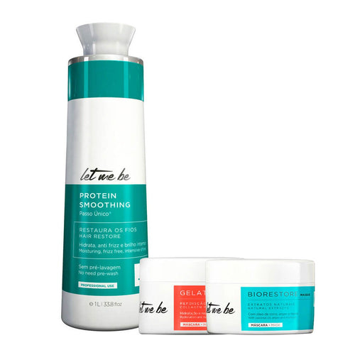 Let Me Be Progressive Protein 1 Litro y Mascarilla Biorestore + Gelatina Hidratante - Let Me Be | Tratamiento de Queratina Brasileña | Cepillo progresivo | Sistema Alisador Alisado