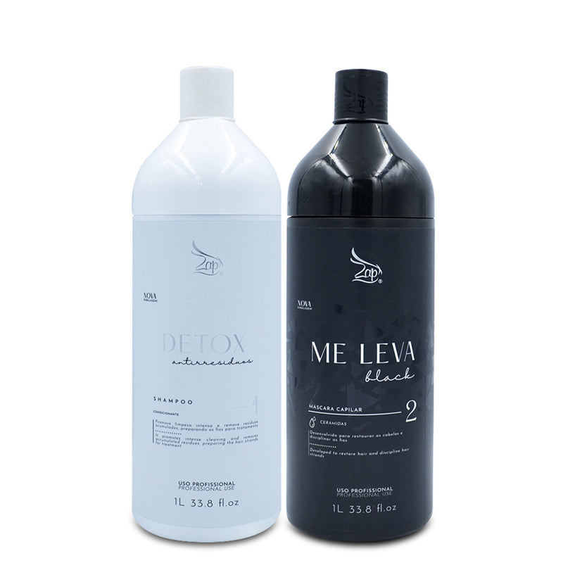 Kit Progressivo Zap Me Leva Profissional 2x1L/2x33.81fl.oz - Zap Cosmetic | Tratamento de Queratina Brasileira | Escova Progressiva | Sistema de Alisamento Alisador