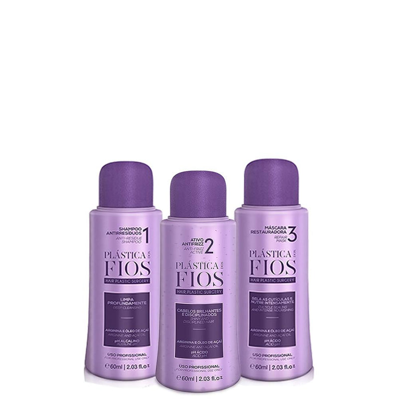 Plastica Dos Fios Keratin Treatment Box Kit 3x60ml - Complete Hair Smoothing Solution for Professional Use