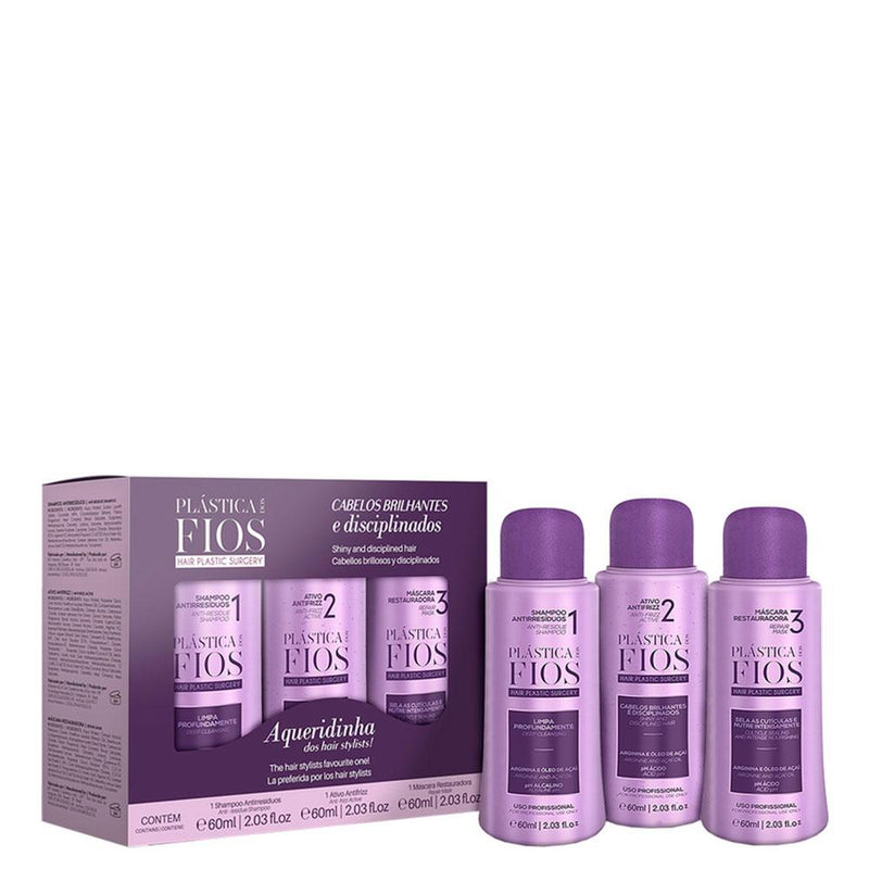 Plastica Dos Fios Keratin Treatment Box Kit 3x60ml/3×2.03fl.oz - Brazilian Keratin Treatment for Frizz-Free Hair